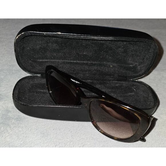 Retro Saks Fifth Avenue Faux Tortoise Shell Gold Rhinestone Cateye Sunglasses - Picture 1 of 11